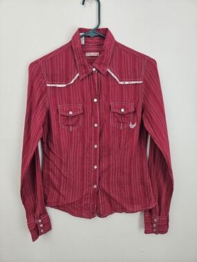 Juniors Red Striped Western Button-Up Shirt
